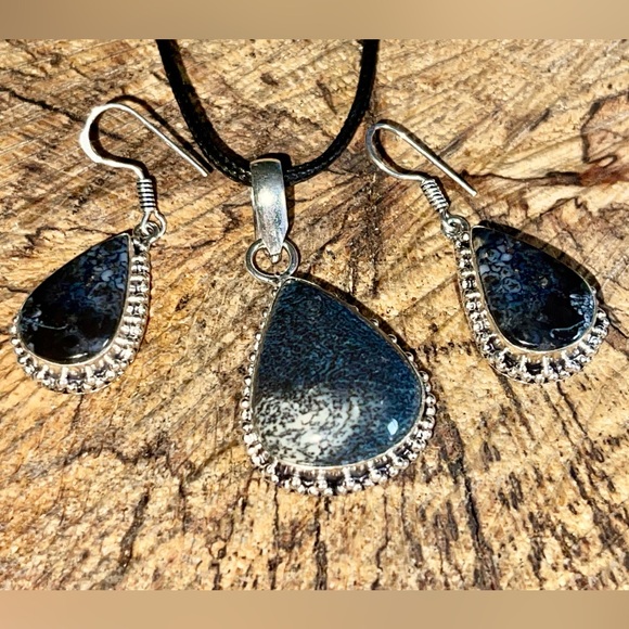 Dendritic Opal Pendant & Earrings Set - Picture 1 of 8